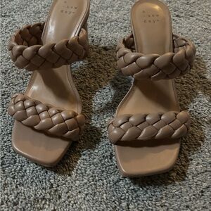 a new day Braided Double-Strap Slide Heels in Taupe